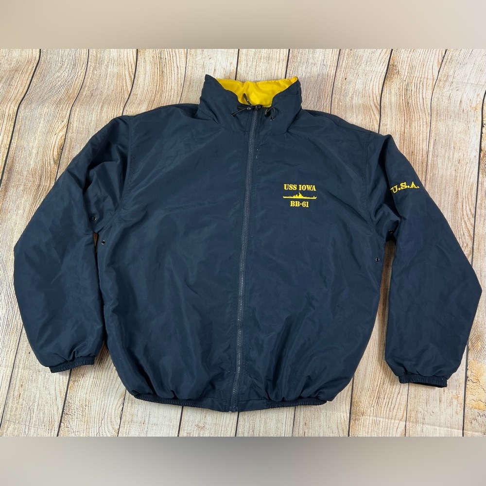 Vintage Beacon Point USS Iowa BB-61 Military USA Blue Jacket Size Medium